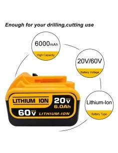 For DeWalt Battery 20V/60V 6.0Ah/9.0Ah DCB606 DCB609 Lithium-Ion Battery Replacement (Twin Pack) ELE ELEOPTION - 1 2